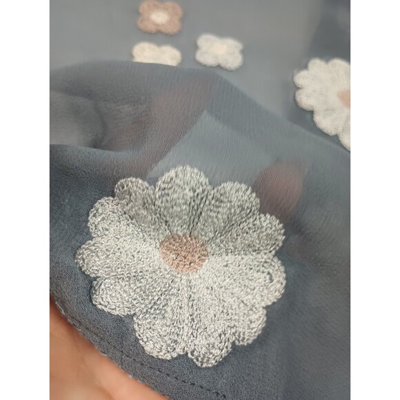 Hagel Sz L Gray Chiffon Open Front Cover Up Top Floral Kimono Tasseled - Picture 12 of 12